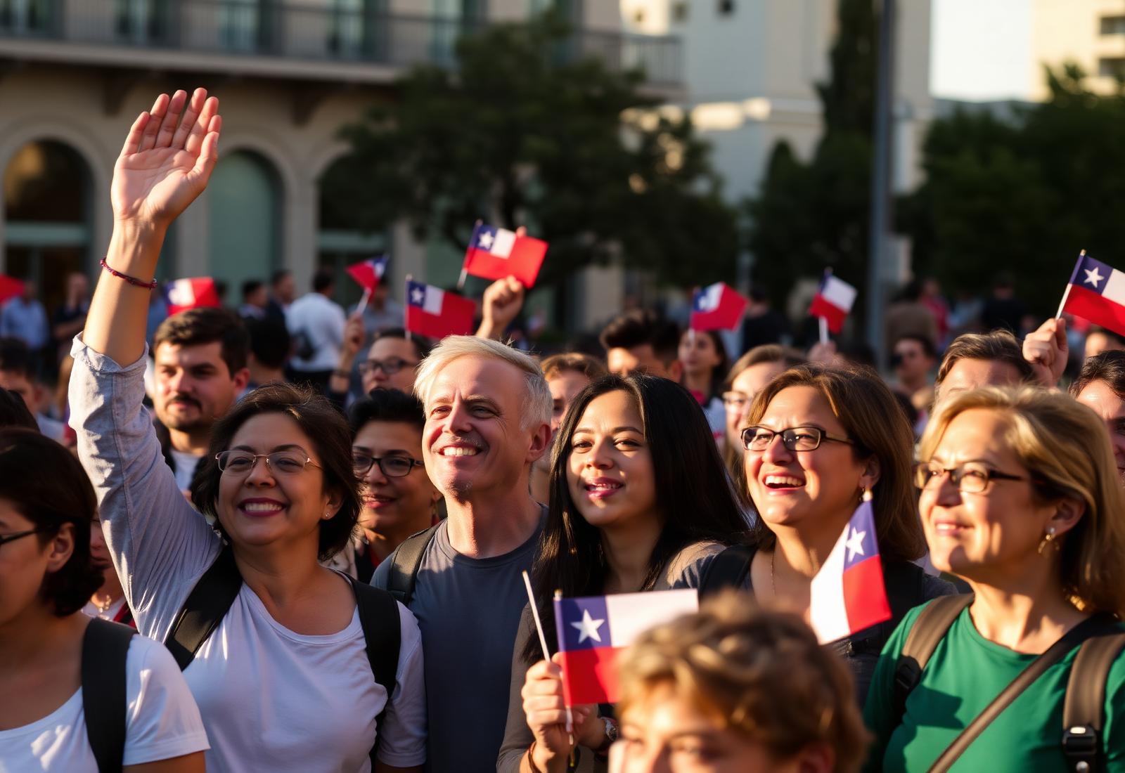 Ciudadanos chilenos reunidos defendiendo el proyecto de cambio